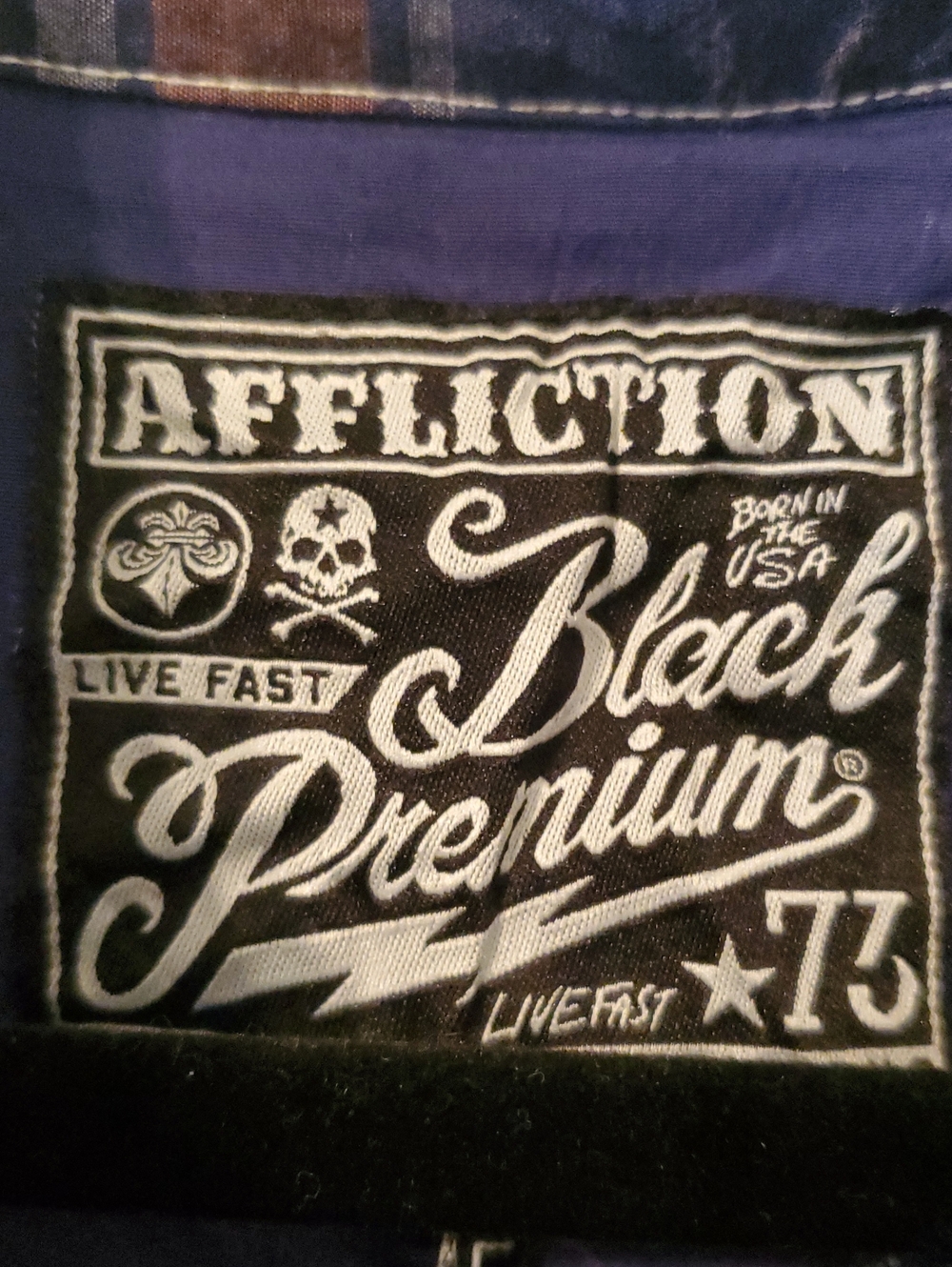 Affliction Snap Button-Front Top with Orange Plaid Accents - Picture 2 of 13